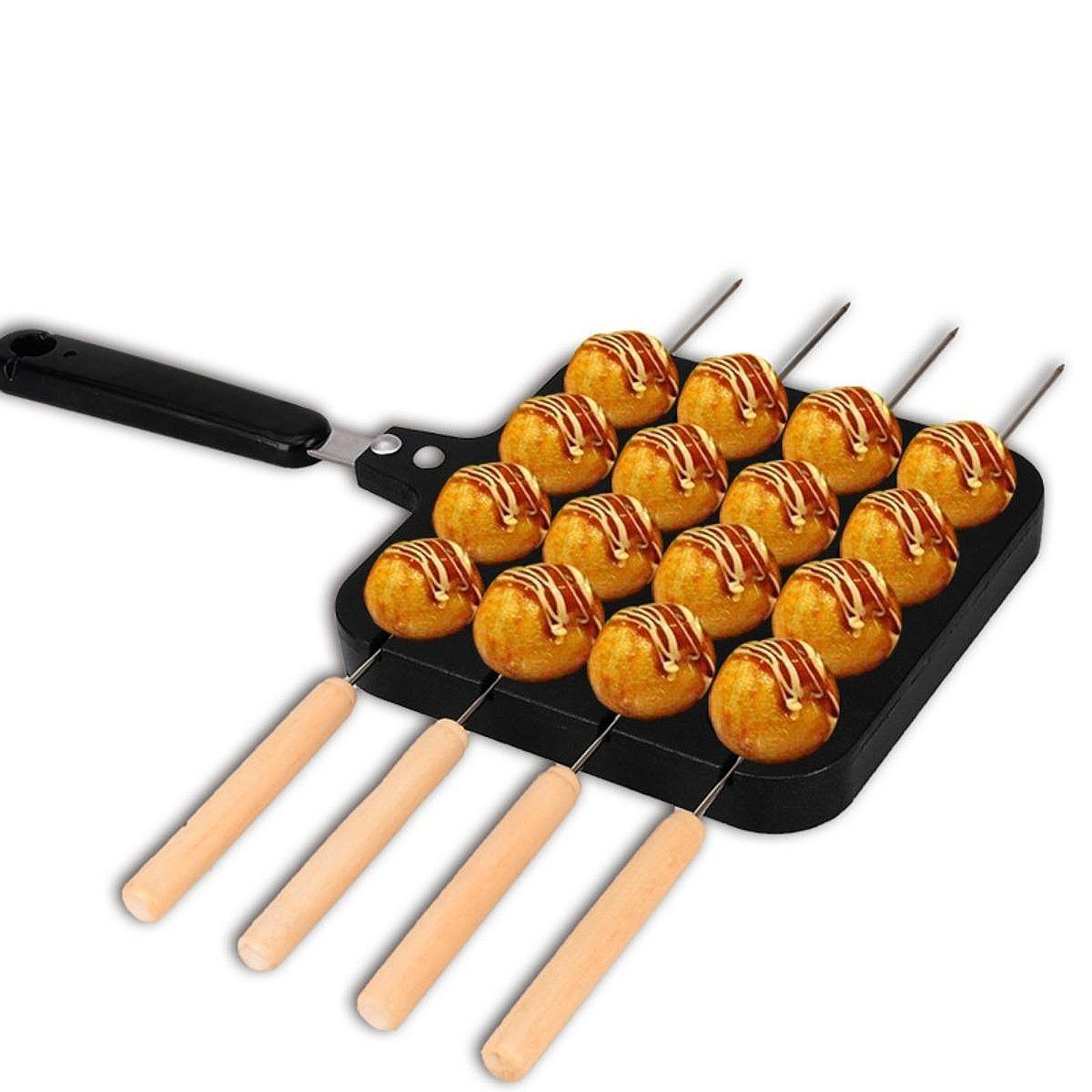 مقلاة تاكوياكي للشوي مع شوكات، - مراجعة Takoyaki Grill Plate وسعره